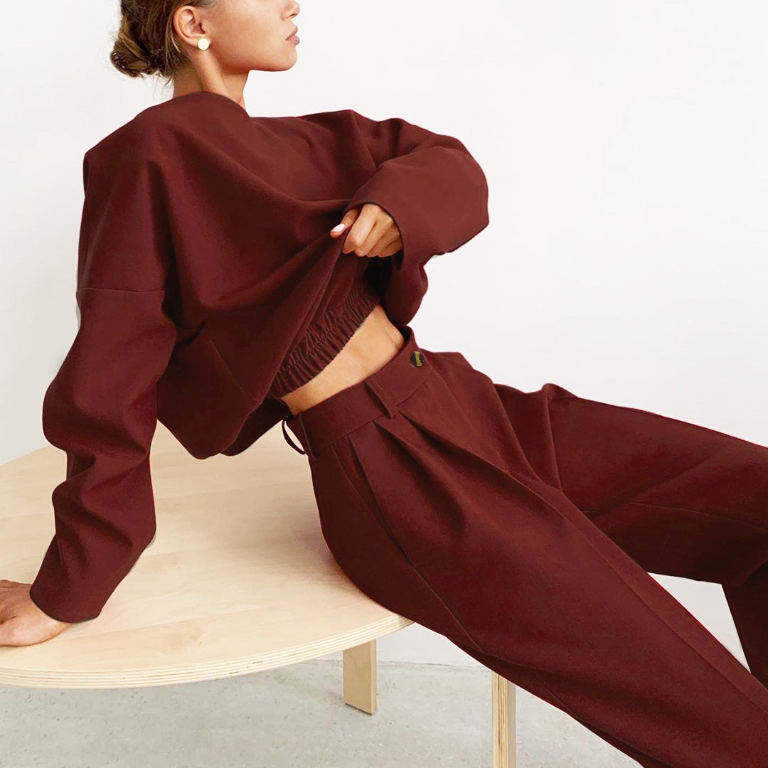 Autumn Round Collar Trousers And Long Sleeves Set