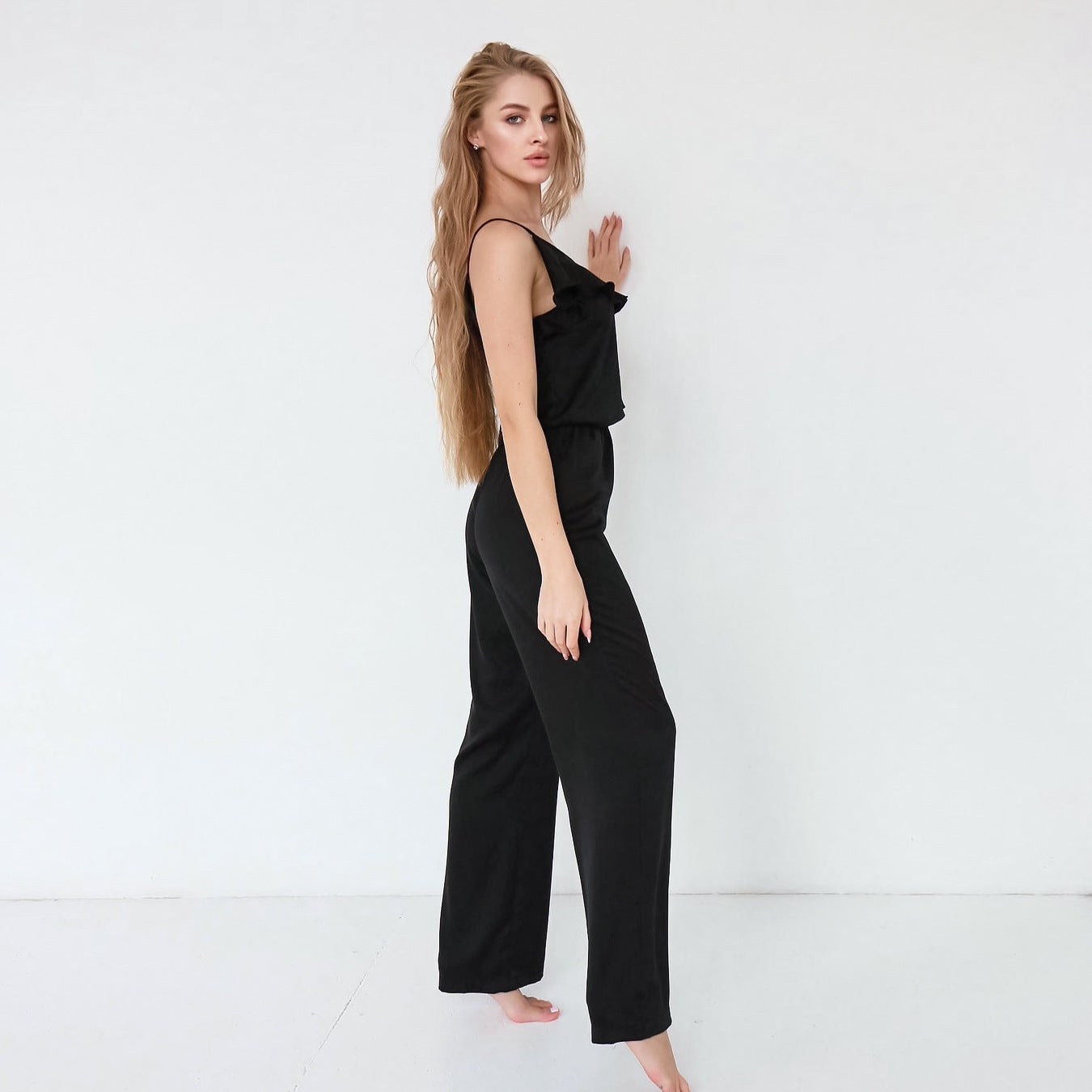 Sling Peplum Corrugated Edge Comfortable Pajamas Set