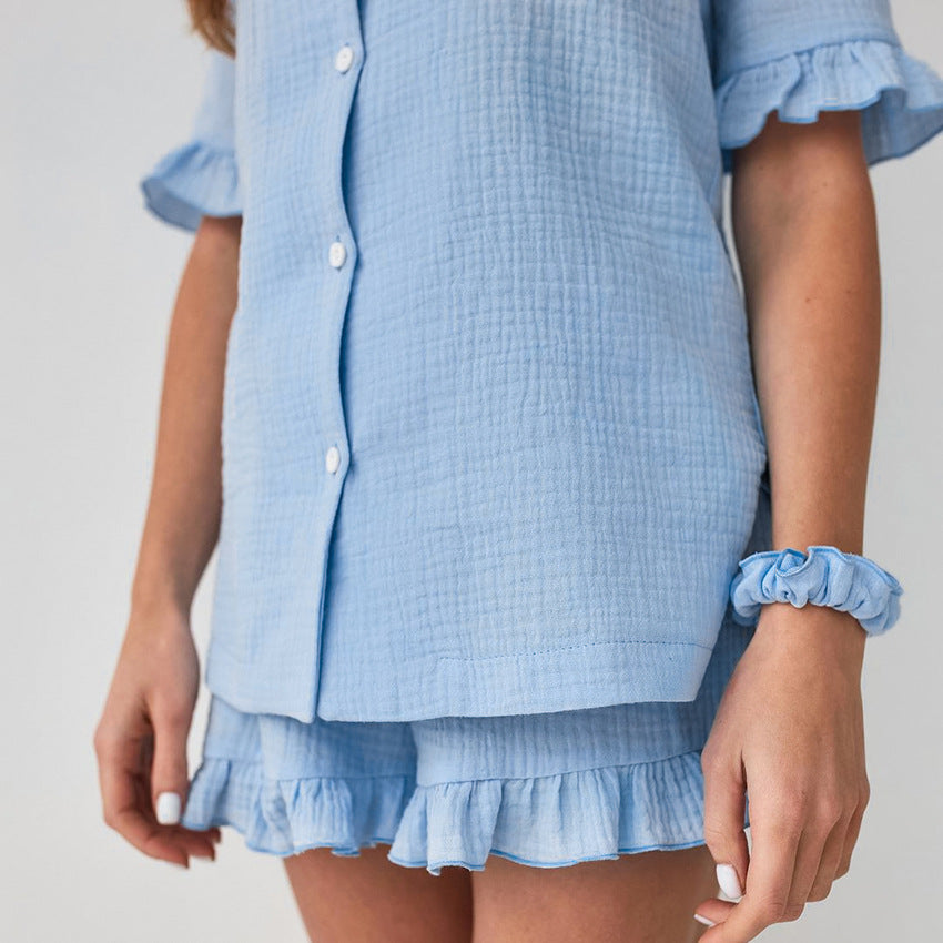 Casual Comfortable Double Crepe Auricular-edged Pyjamas