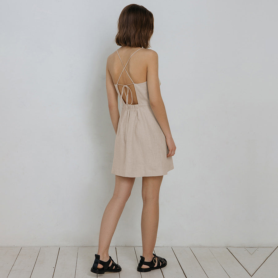 Halter Back Square Collar Strapless Strap Dress