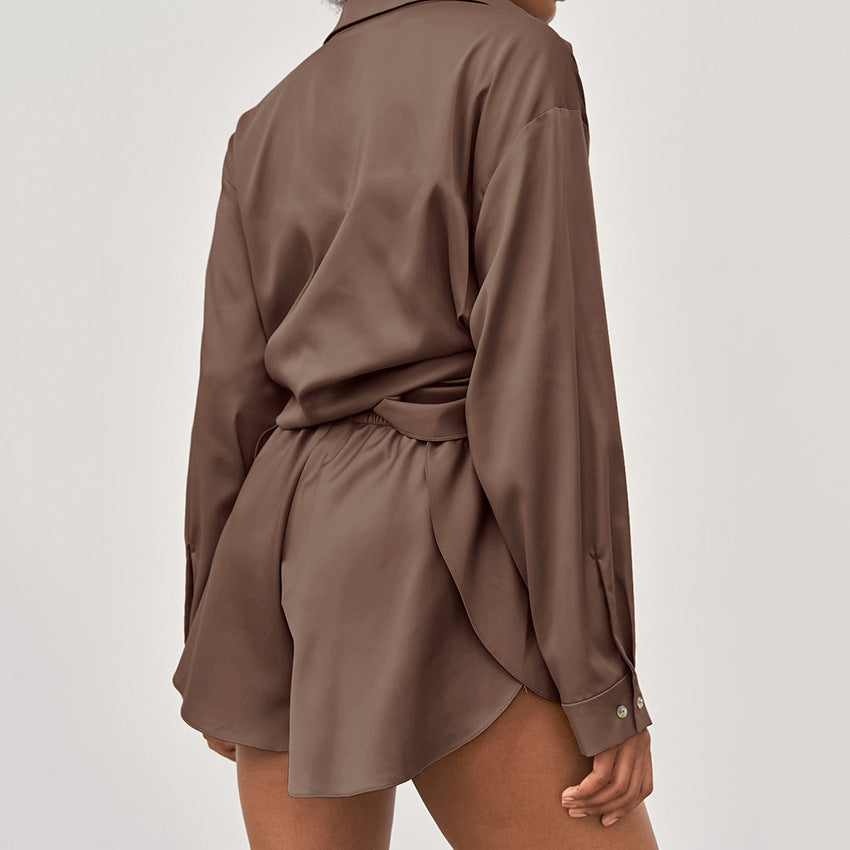 Ice Silk Thin Casual Shirt Shorts Pajama Set