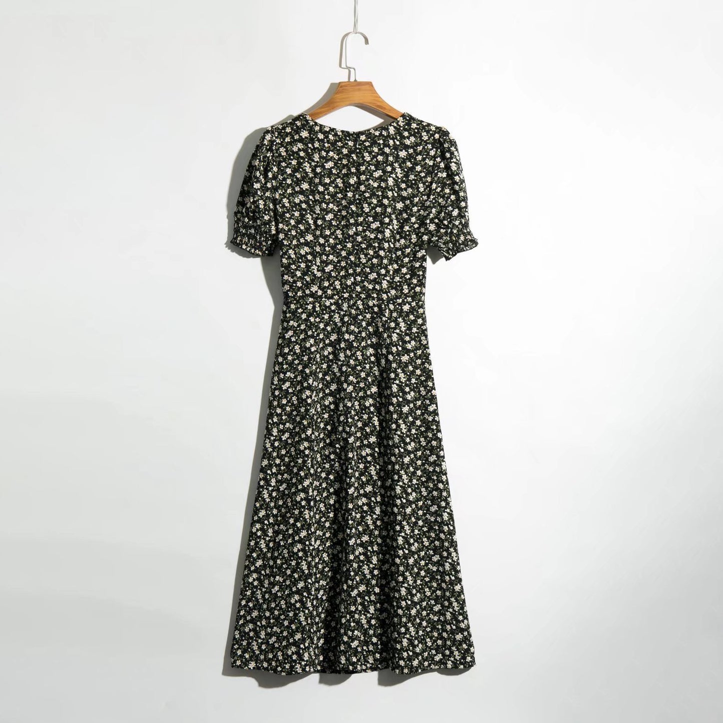 Puff Sleeve Midi Dress with Thigh Slit