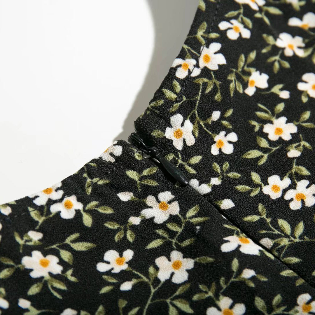 Puff Sleeve Midi Dress with Thigh Slit