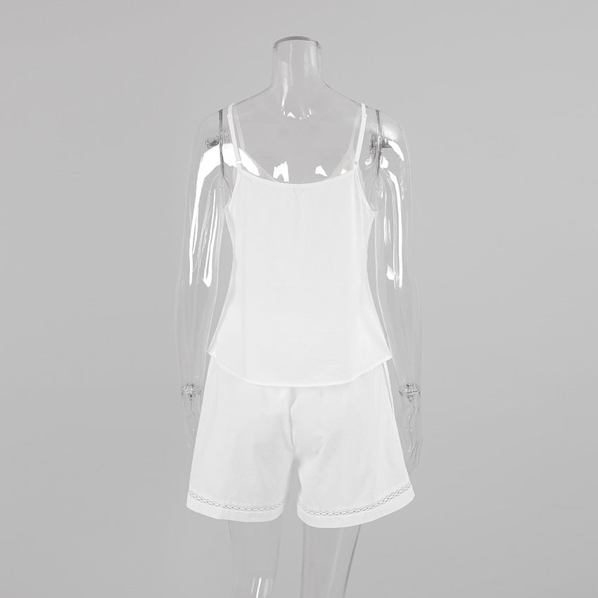 Contracted Natural Sleeveless Splice Cotton Linen Nightdress