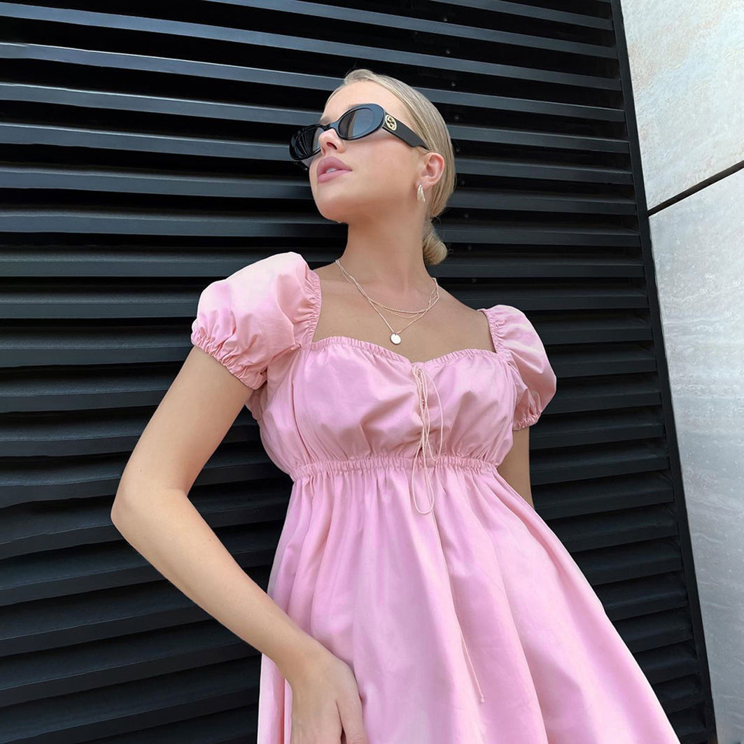 Square Collar Hollow Bow Sleeve Dress