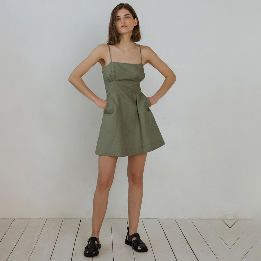 Halter Back Square Collar Strapless Strap Dress