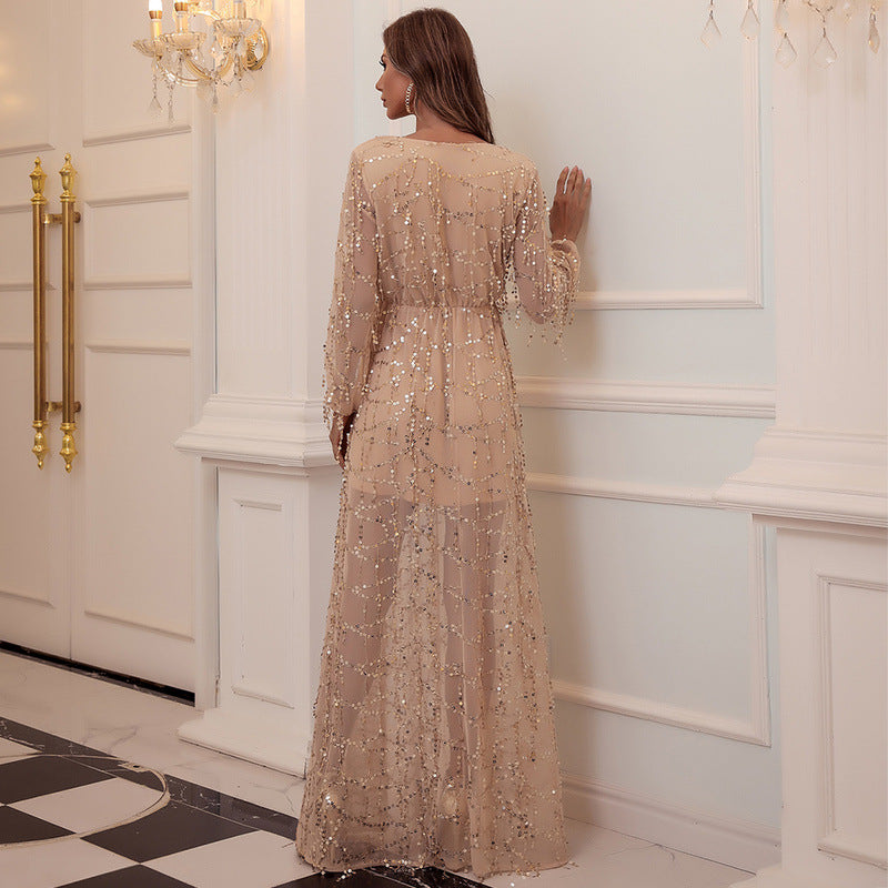 Sequin Tassel Champagne Evening Dress