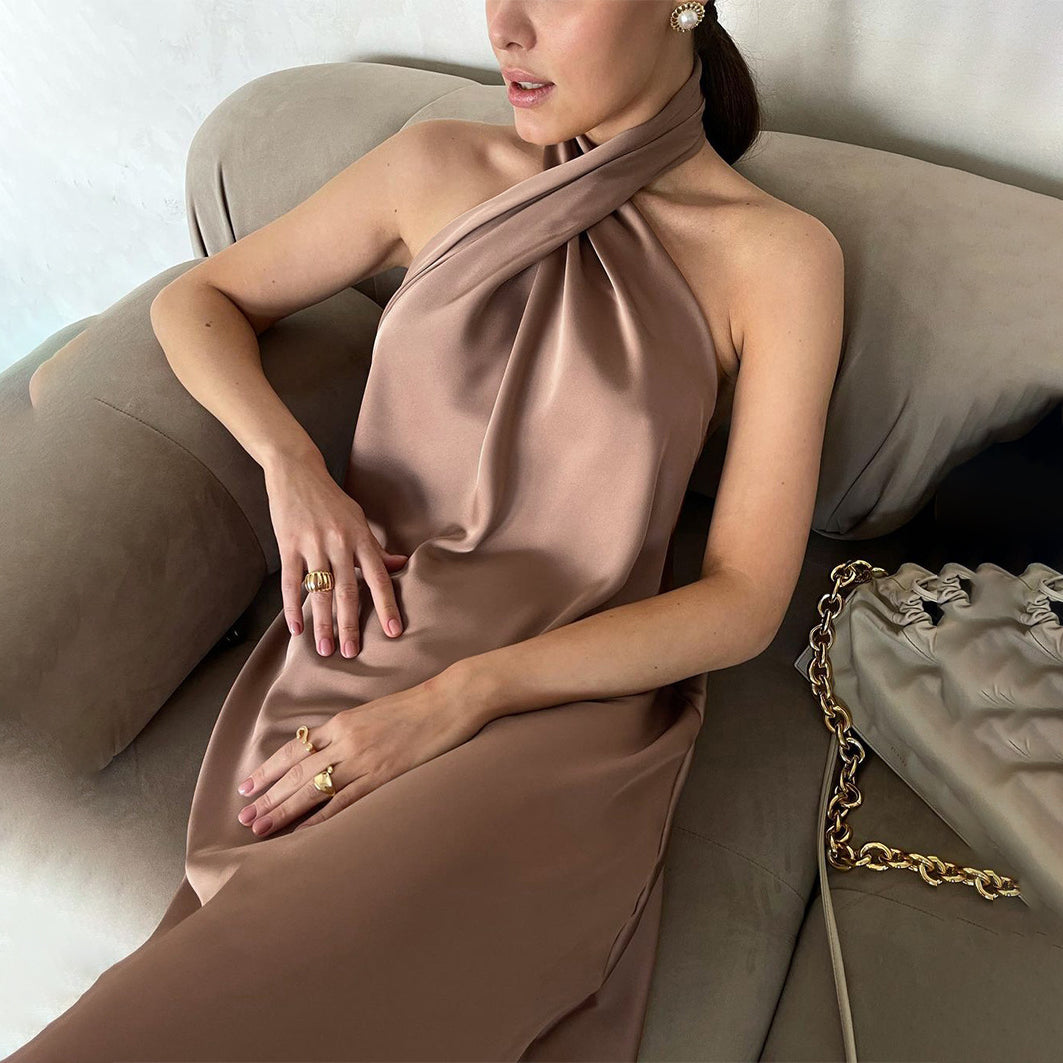 Halter Satin Sexy Backless Dress