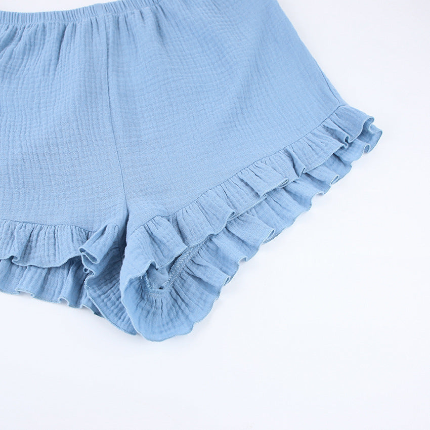 Casual Comfortable Double Crepe Auricular-edged Pyjamas