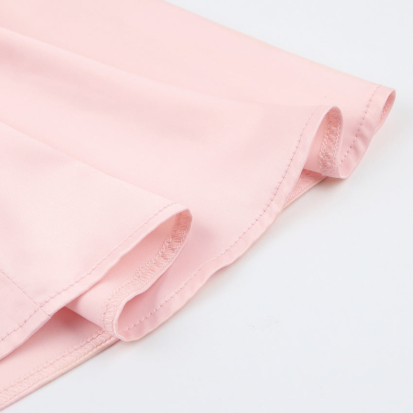 Satin V-neck Lantern Sleeve Dress