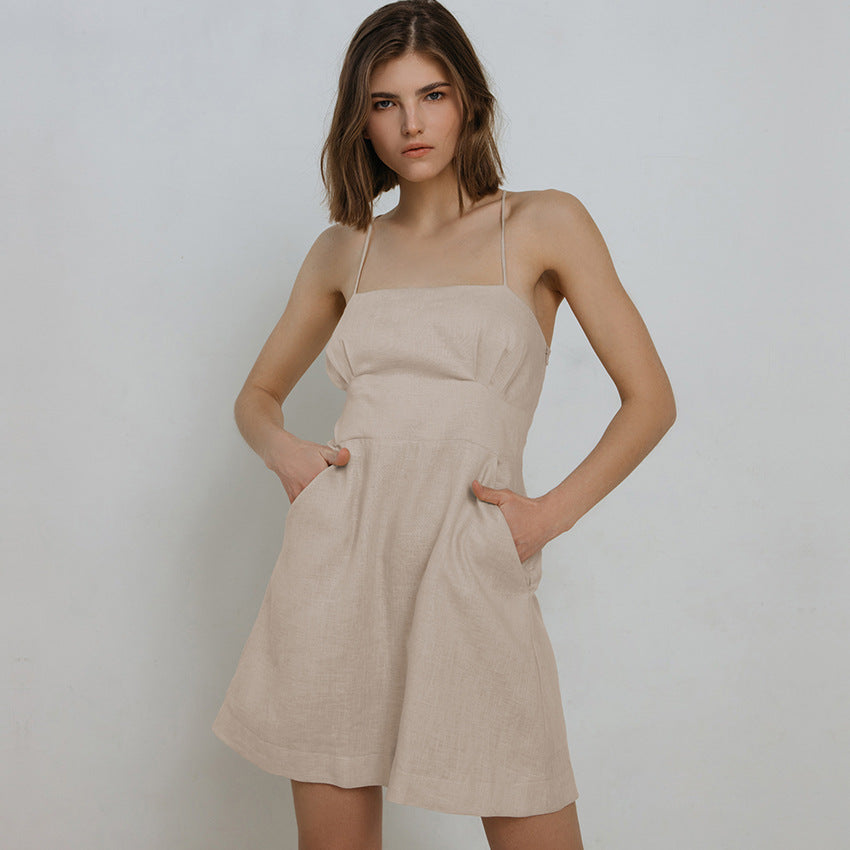 Halter Back Square Collar Strapless Strap Dress