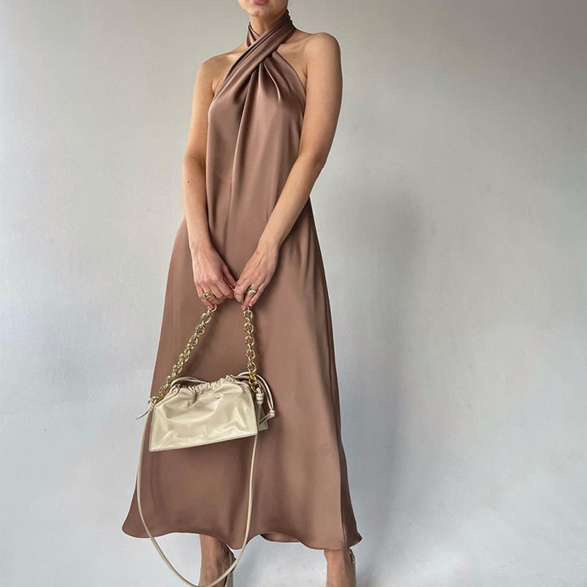 Halter Satin Sexy Backless Dress