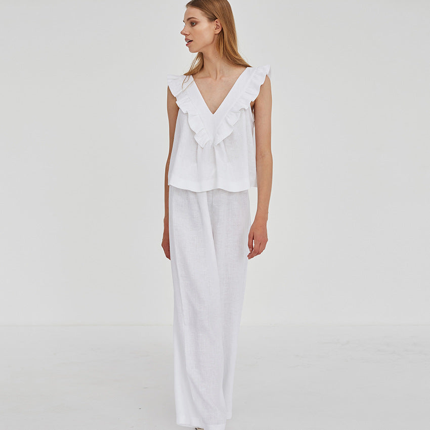 Auricular-edge Stitching Vest Comfortable Cotton Pajamas