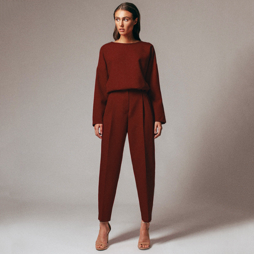 Autumn Round Collar Trousers And Long Sleeves Set