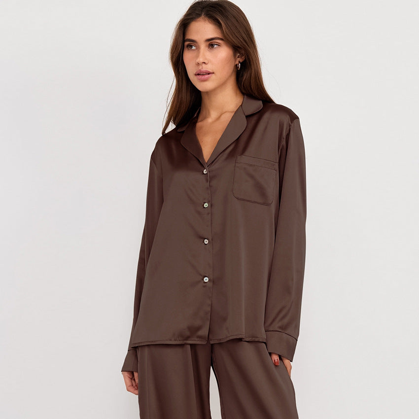 Satin Lapel Comfortable Long Sleeve Dropshiping Sleepwear