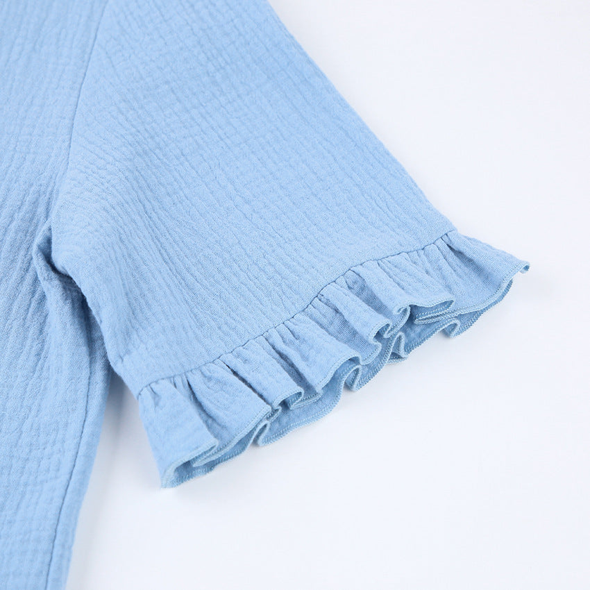 Casual Comfortable Double Crepe Auricular-edged Pyjamas