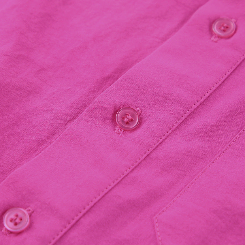 Pink Hollowed-out Midi Shirt Dress