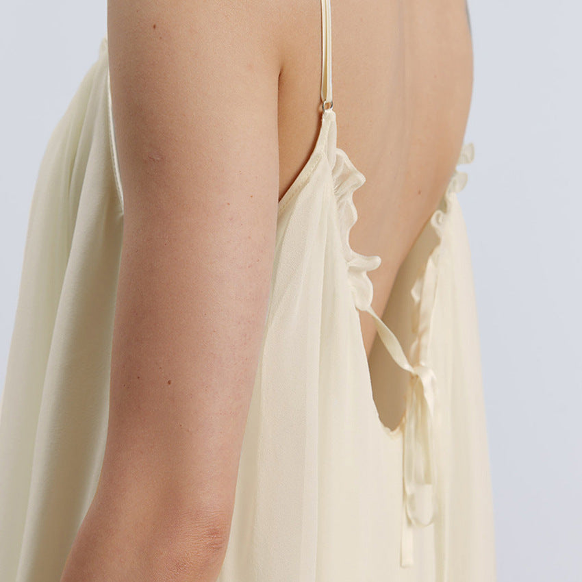 Halter Backless Agaric Edge Stitching Chiffon Nightdress