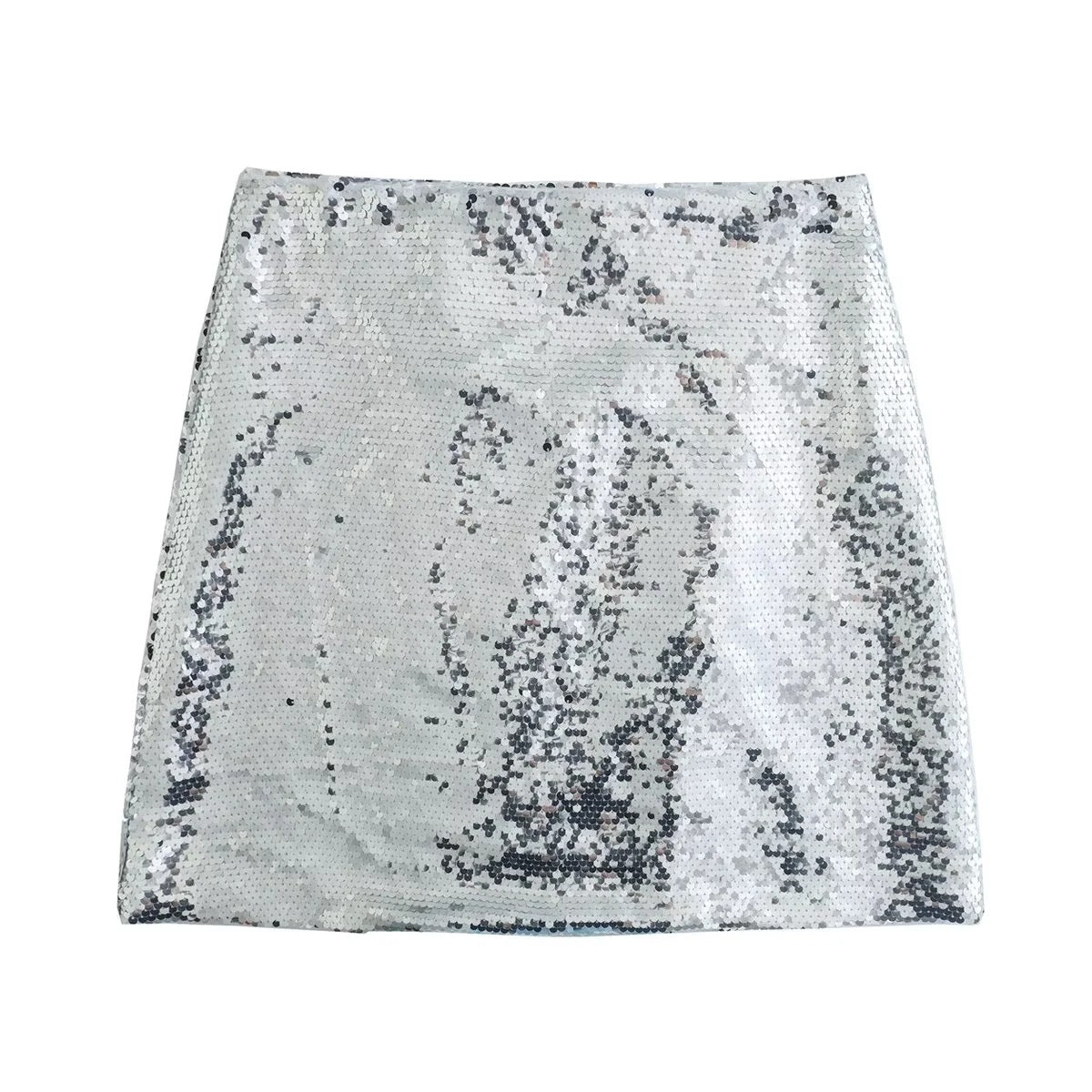 Silver Sequin Mini Skirt with Slit