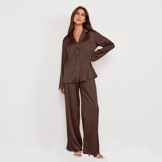 Satin Lapel Comfortable Long Sleeve Dropshiping Sleepwear