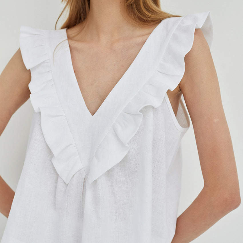 Auricular-edge Stitching Vest Comfortable Cotton Pajamas