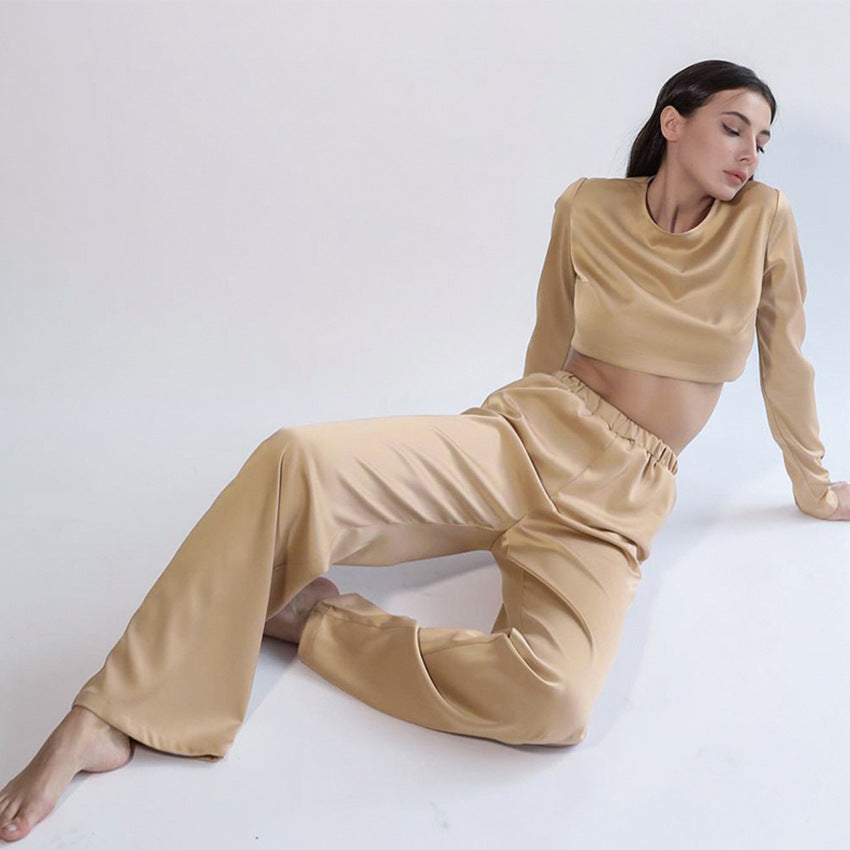 Midriff-baring Commuting Satin Set