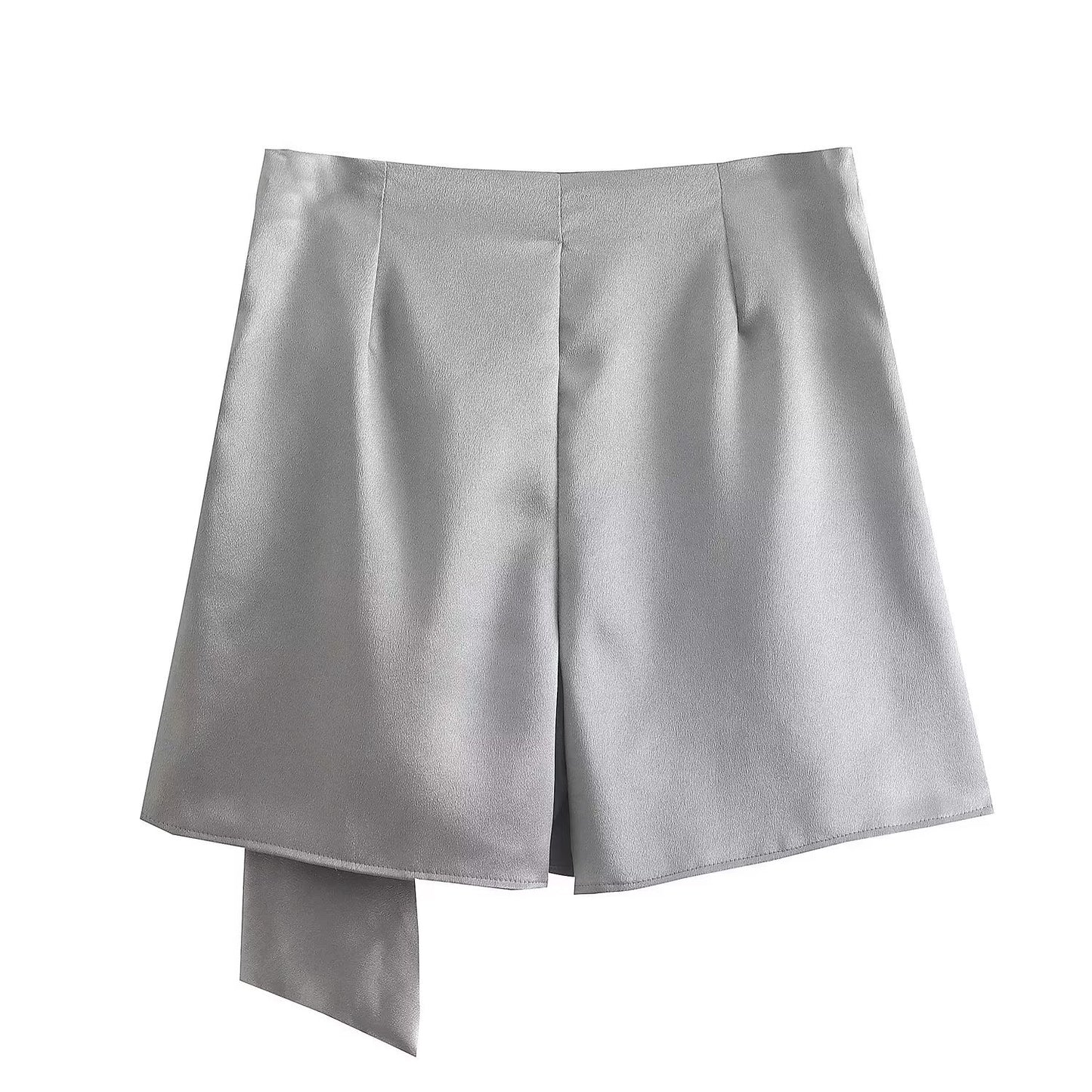 Draped Silver Satin Mini Skirt
