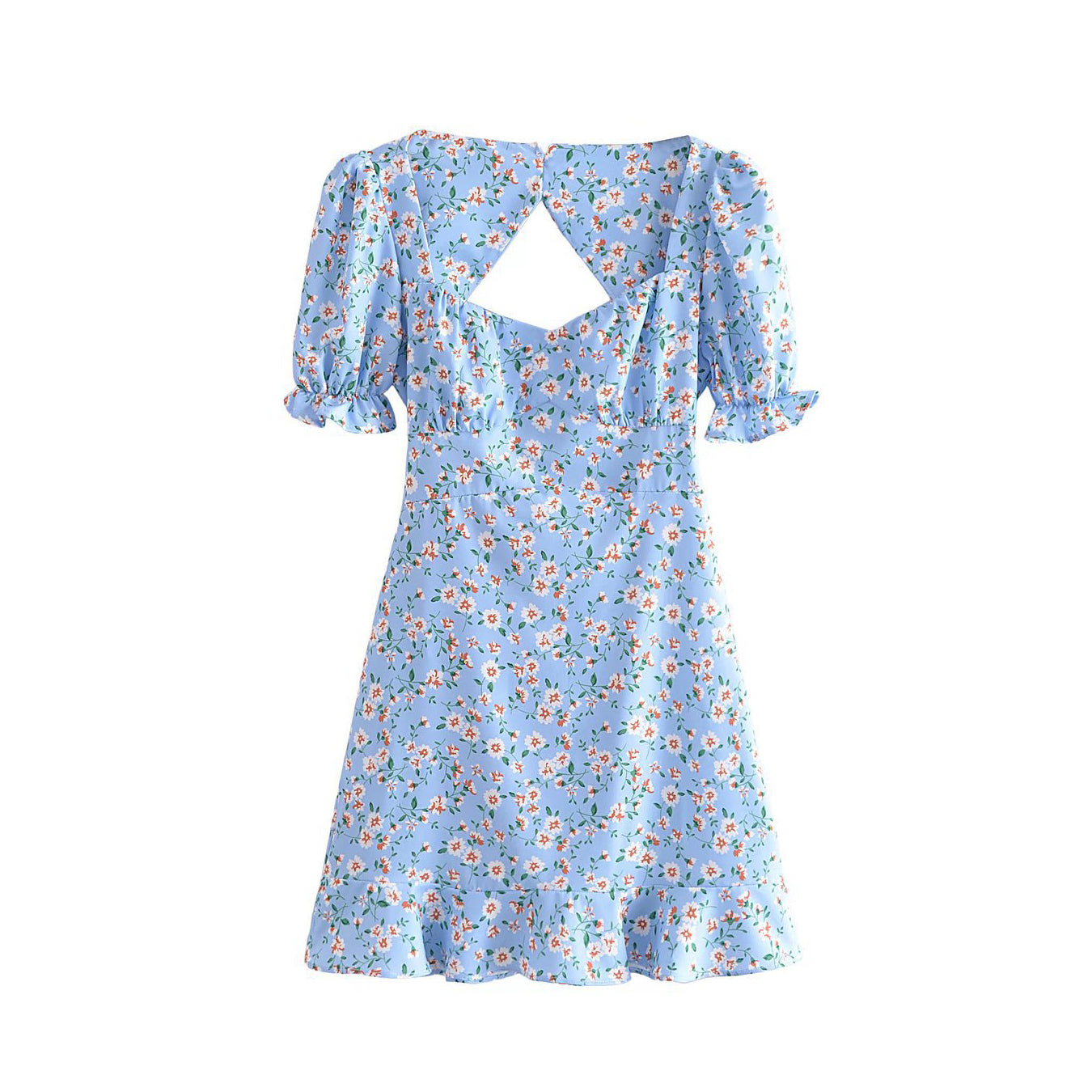 Puff Sleeve Dress with Back Cut Out