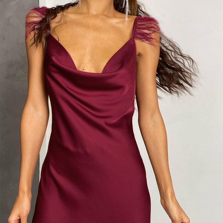 Condole Belt Feathers Fashion Formal Dress