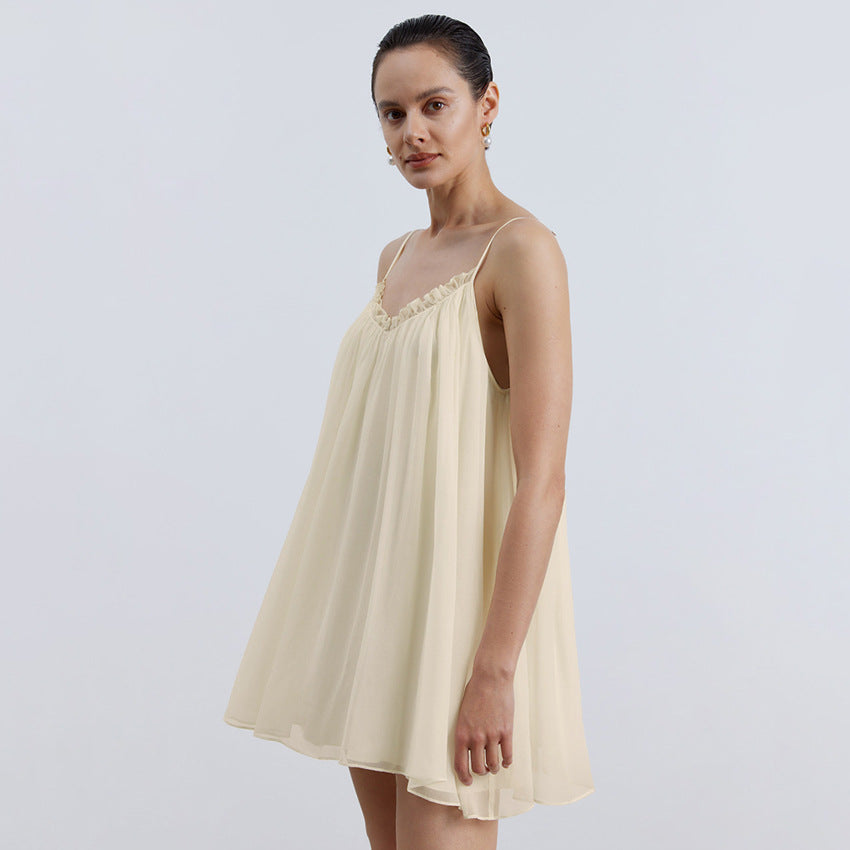 Halter Backless Agaric Edge Stitching Chiffon Nightdress