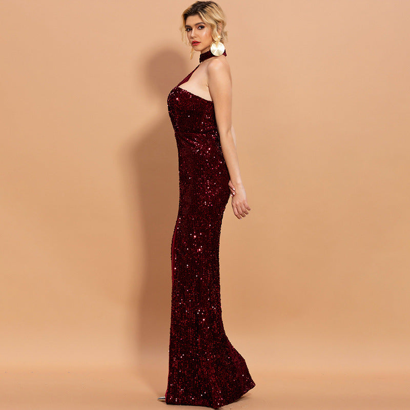 Black one off the shoulder sequin sexy dress