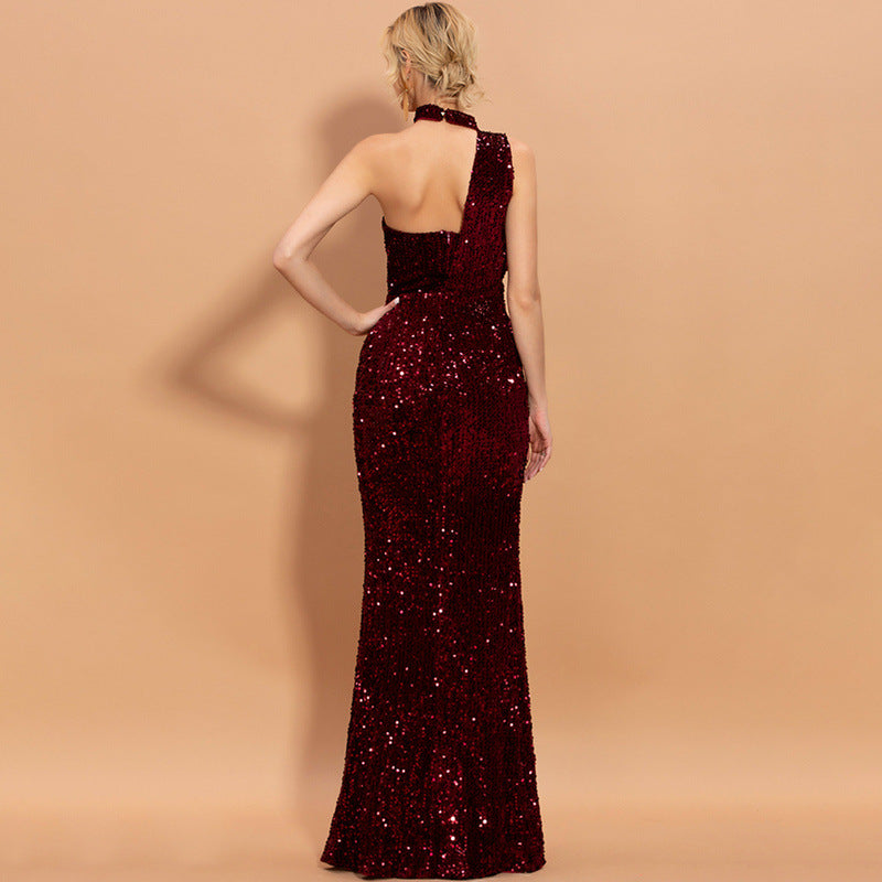 Black one off the shoulder sequin sexy dress