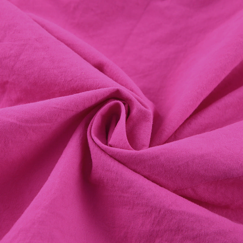 Pink Hollowed-out Midi Shirt Dress