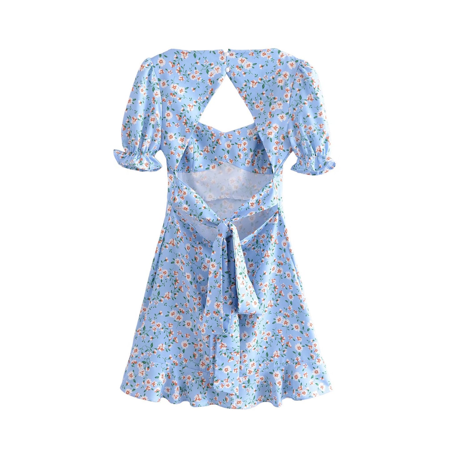 Puff Sleeve Dress with Back Cut Out