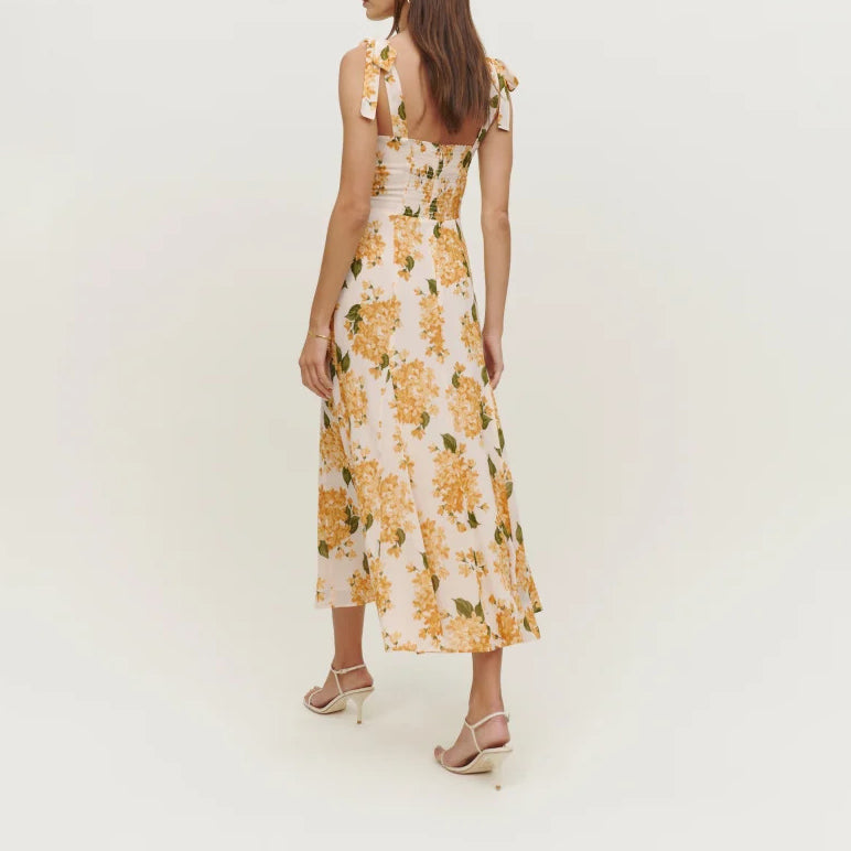 Tie Shoulder Printed Midi Dress
