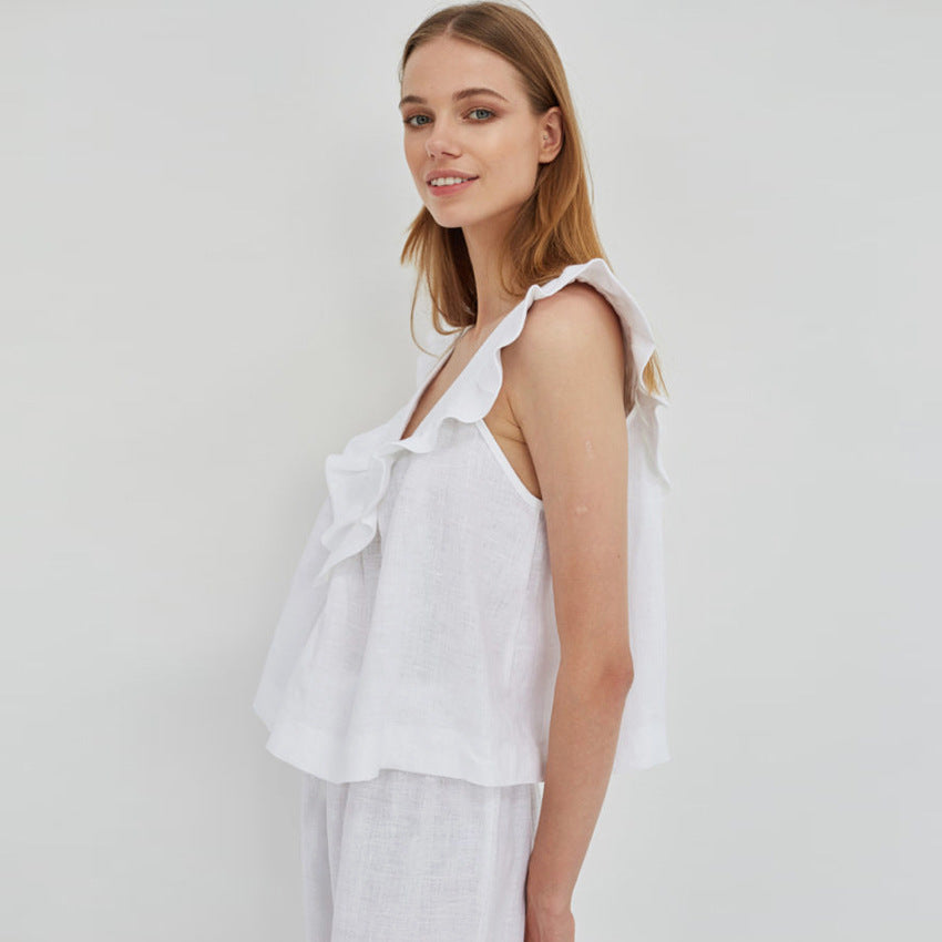 Auricular-edge Stitching Vest Comfortable Cotton Pajamas