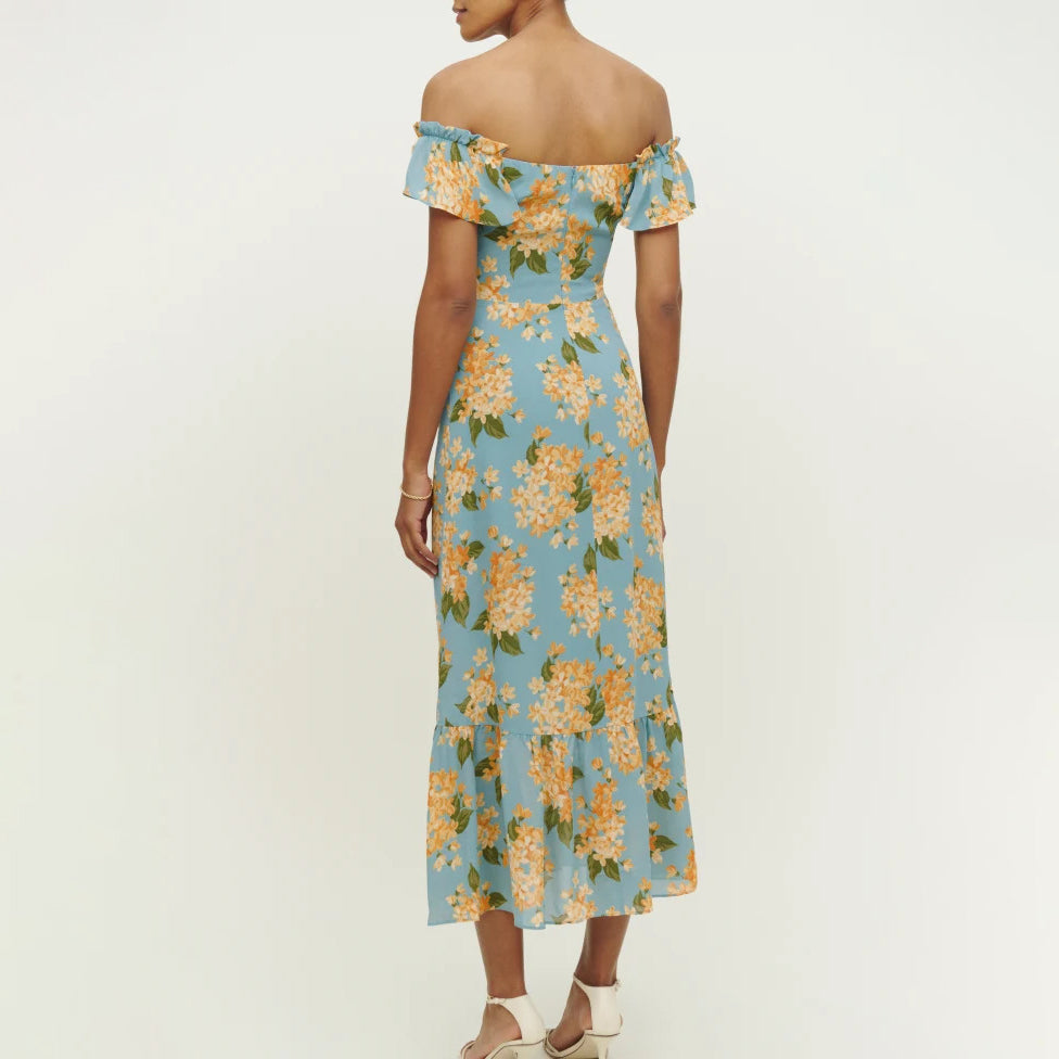 Printed Off Shoulder Midi Dress