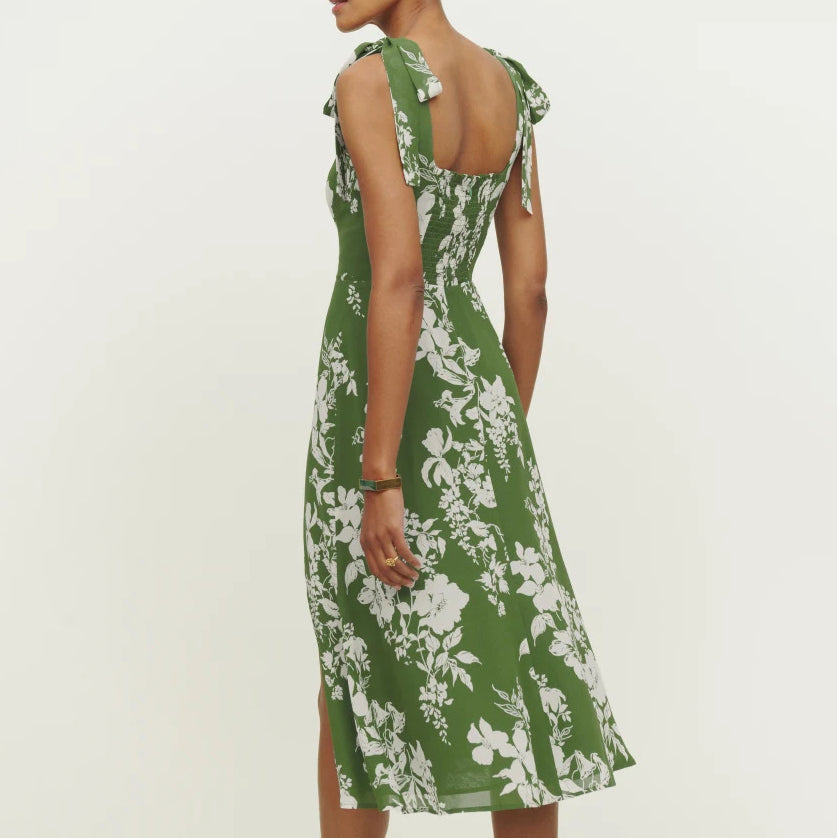 Tie Shoulder Dress with Thigh Slit