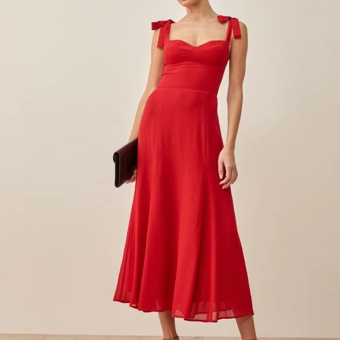 Tie Shoulder Flare Midi Dress