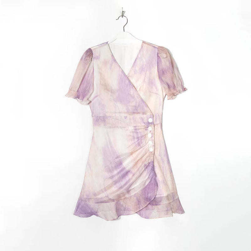 Draped Waist Printed Mini Dress