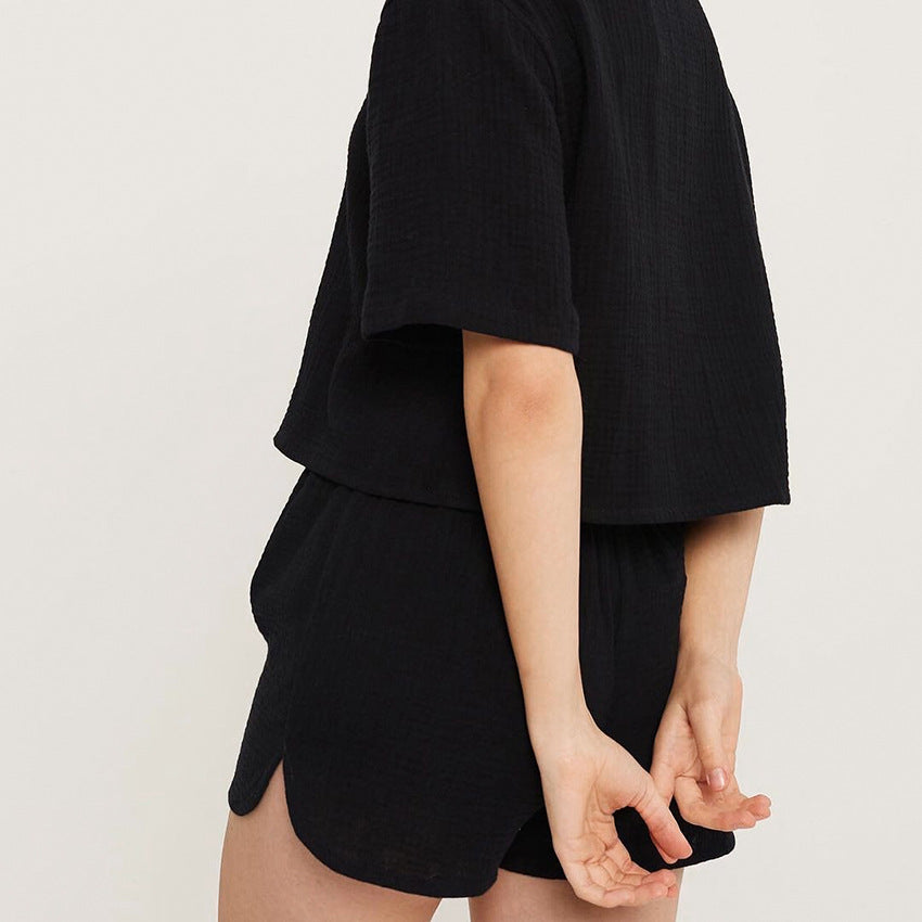 Natural Double Crepe Cotton Five-sleeved Pajamas