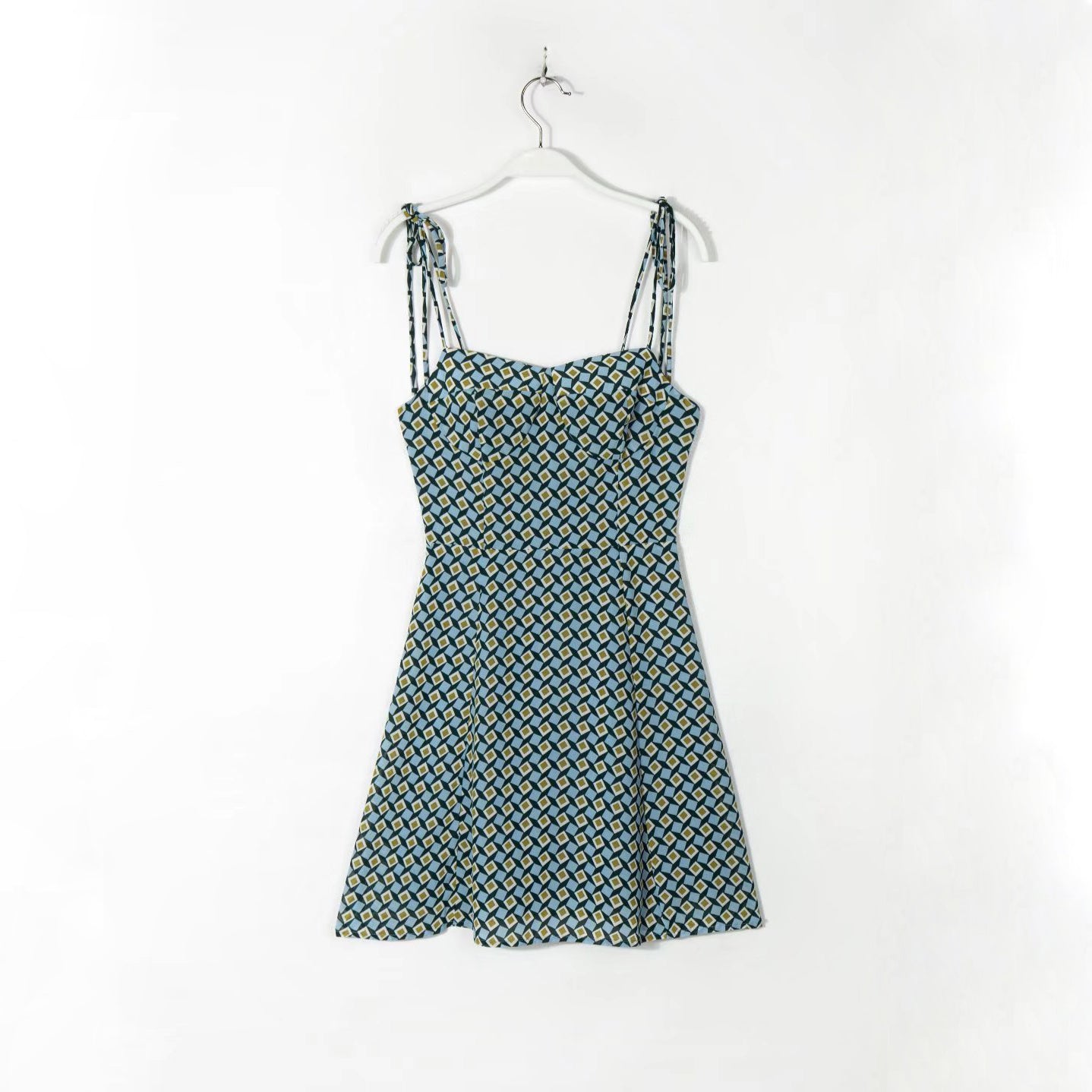 Tie Shoulder Printed Flare Mini Dress