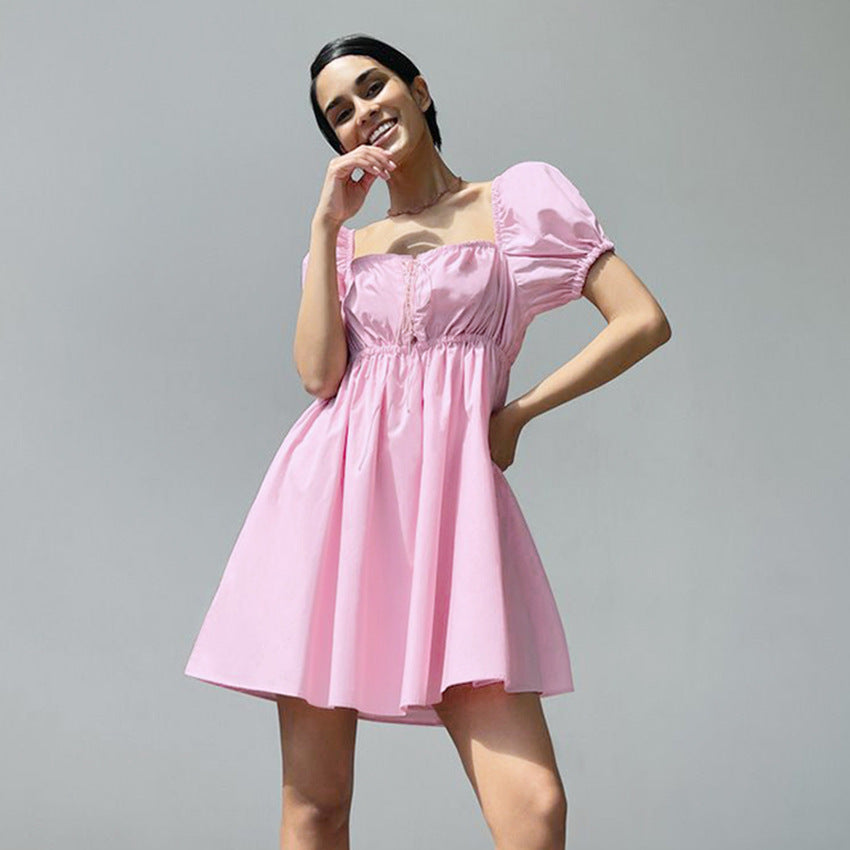 Square Collar Hollow Bow Sleeve Dress