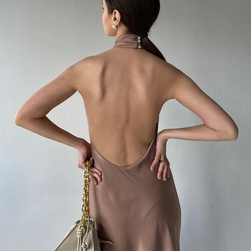 Halter Satin Sexy Backless Dress