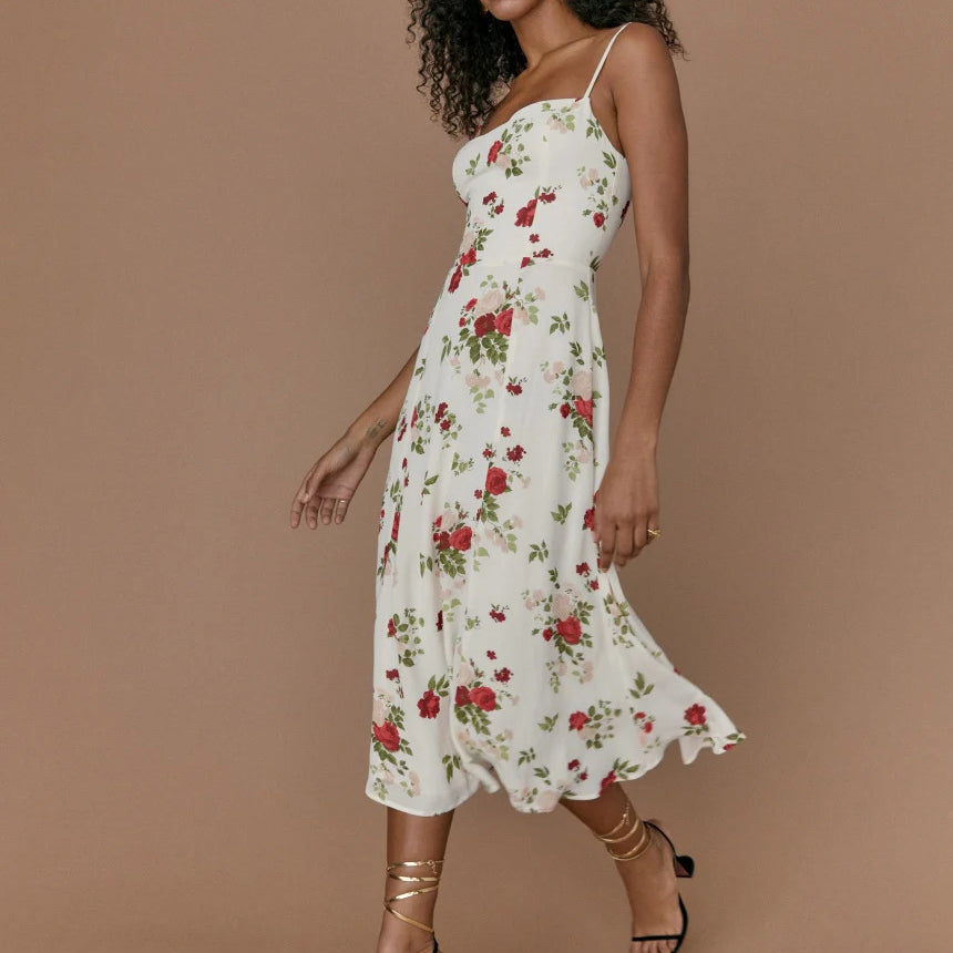 Floral Print Flare Midi Dress