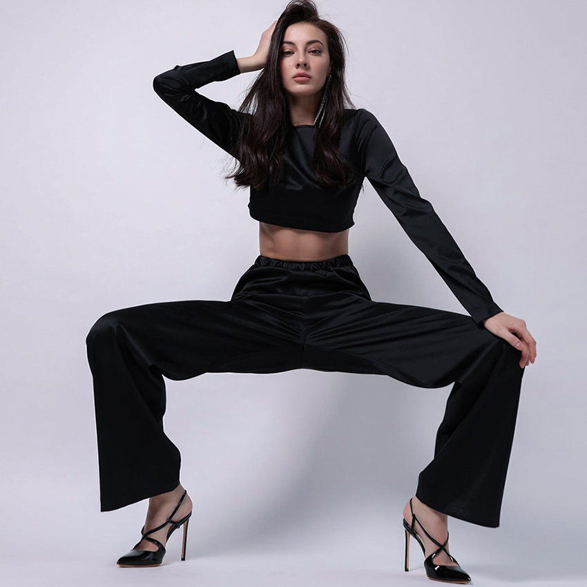 Midriff-baring Commuting Satin Set