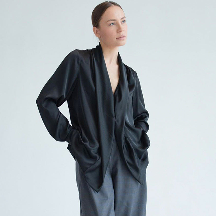 Drape sexy long sleeve design  Satin Vintage Shirt