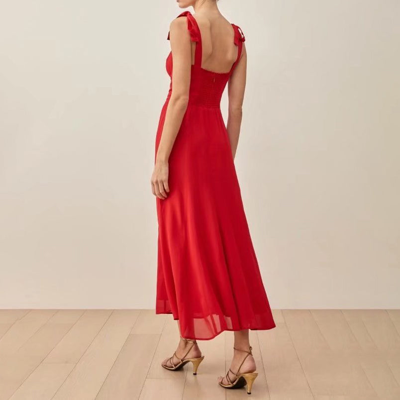 Tie Shoulder Flare Midi Dress