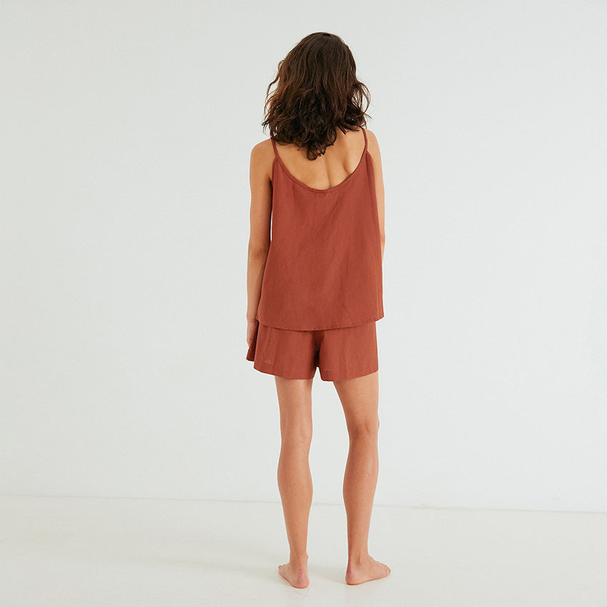 Halter V-neck Imitated Hemp Pyjamas Women Sleepwear Cotton