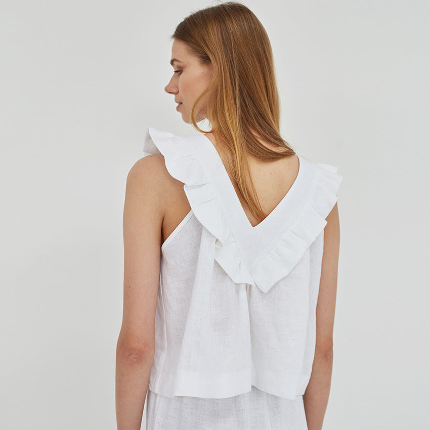 Auricular-edge Stitching Vest Comfortable Cotton Pajamas